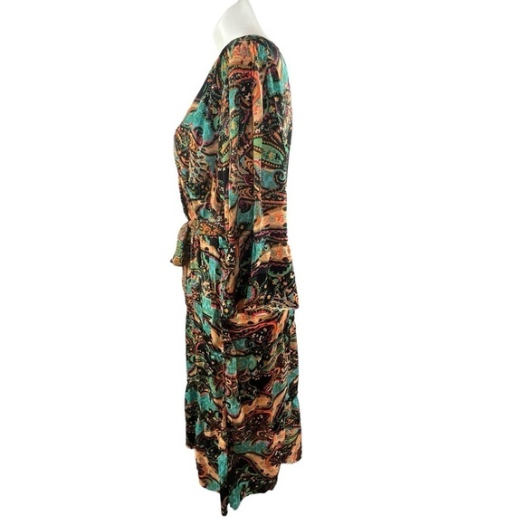 Paisley Multi Colored Midi V Neck Tie waist Dress - Picture 8 of 14